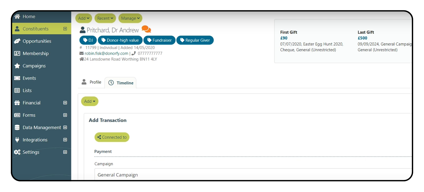 Example Donorfy Tags for Segmentation Charity CRM