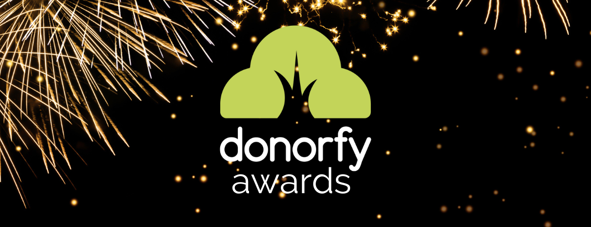 Donorfy Awards logo on a dark background surrounded by fireworks